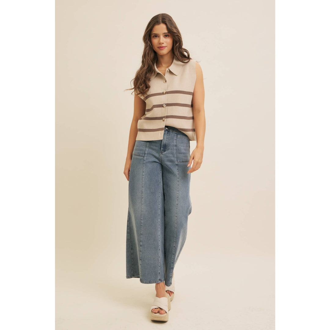 Soft Viscose Rib  Button-Down Sweater Vest