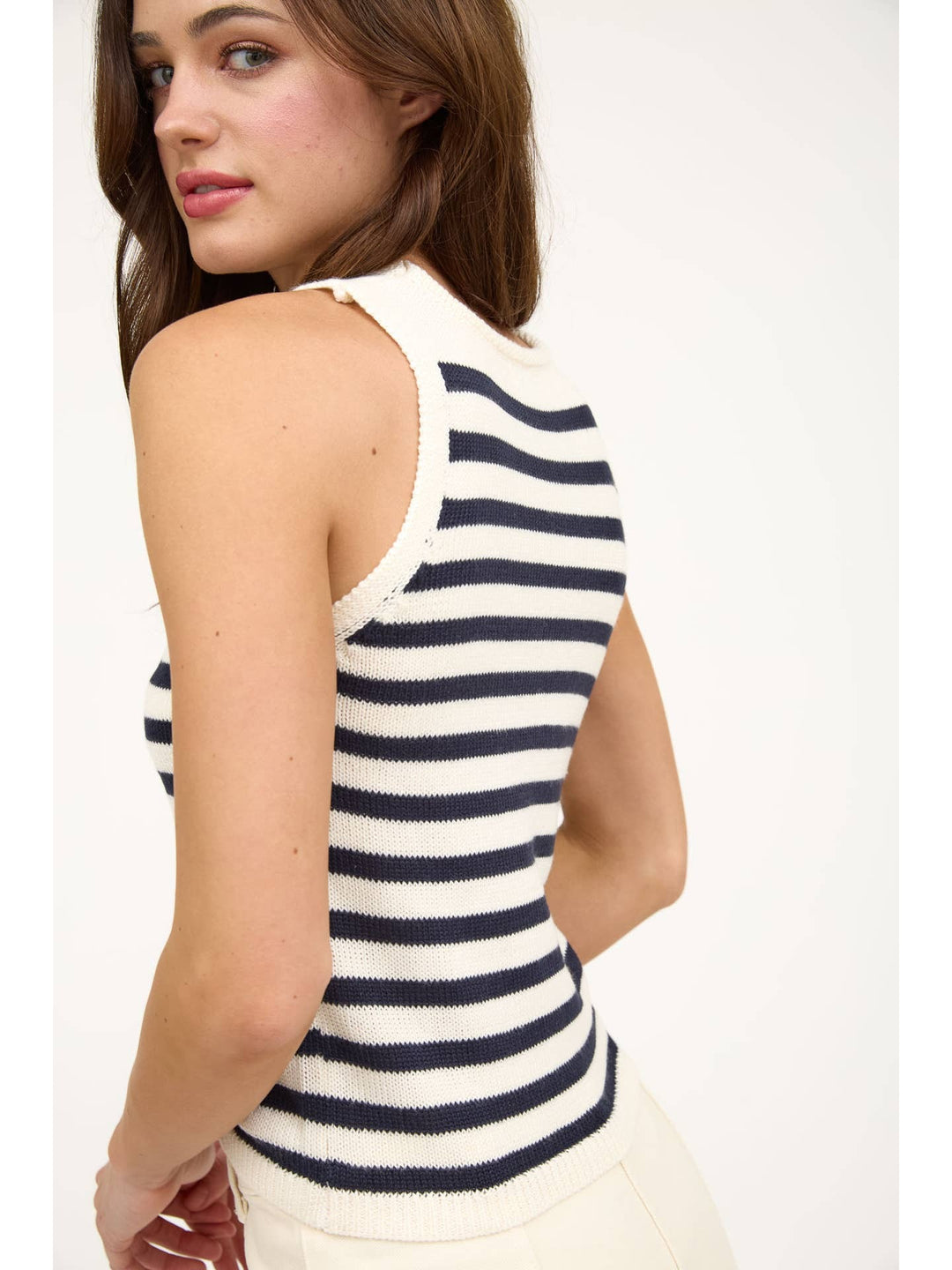 Stripe sweater cropped tank top