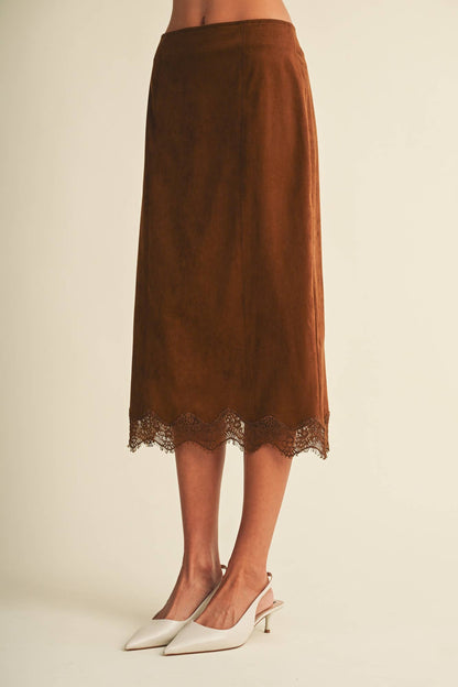 Scallop-Trim Microsuede Midi Skirt
