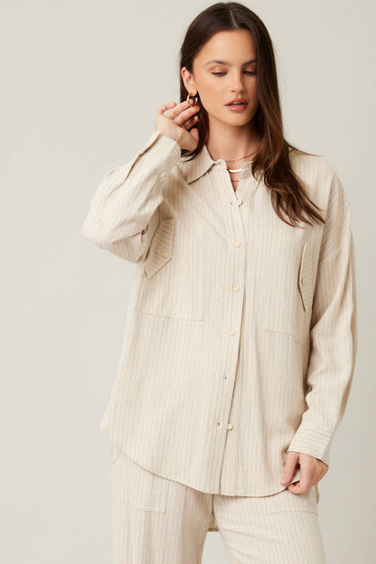 Stripe Linen Shirt Top