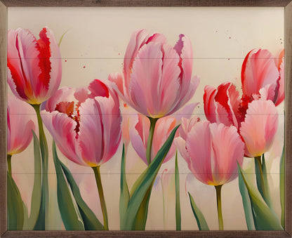 Pink Tulips White Wooden Art Print