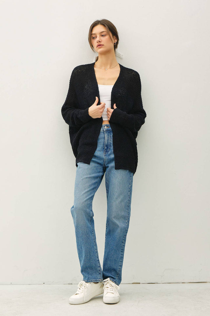 Open Front Long Sleeve Breezy Yarn Knit Cardigan