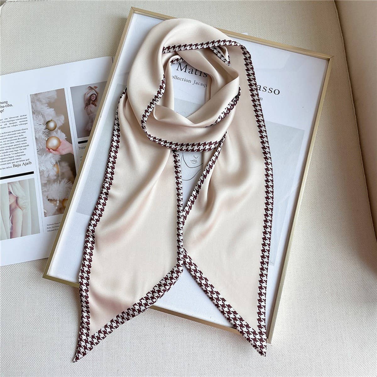 THIN SIMPLE GEOMETRIC LONG SILK HEAD SCARF_CWASC1521: APRICOT / (OS) 1