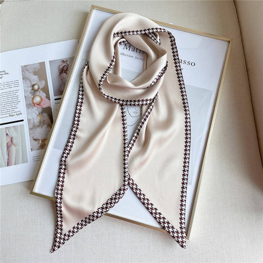 Thin Simple Geometric Long Silk Head Scarf