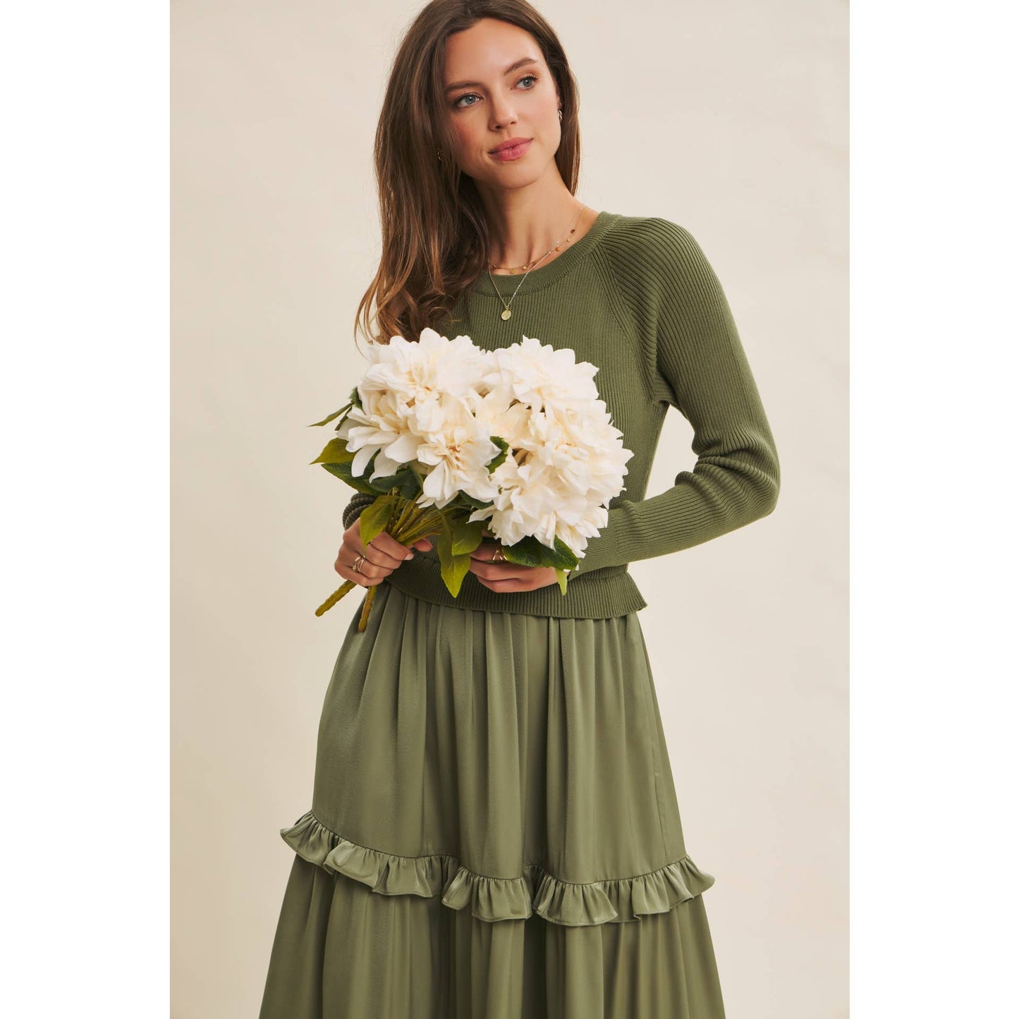 COMFORTABLE SWEATER AND SATIN TWOFER MAXI DRESS