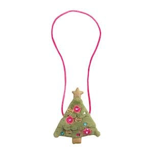 Mudpie green felt Christmas tree purse with pink cord strap and colorful ornaments