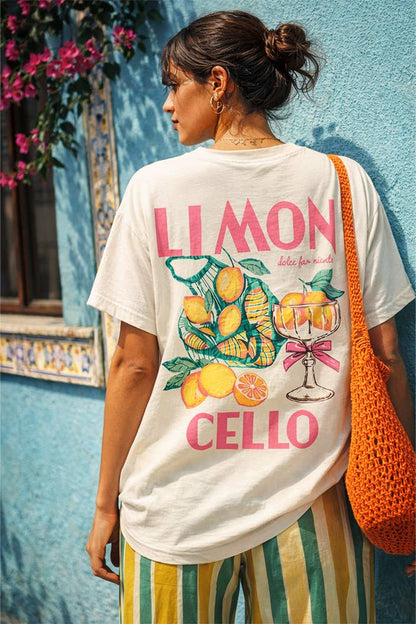 Limoncello Front and Back Print Cream T-Shirt