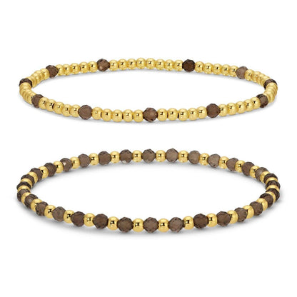 Set/2, 3Mm Bead And Stone Stretch Bracelets