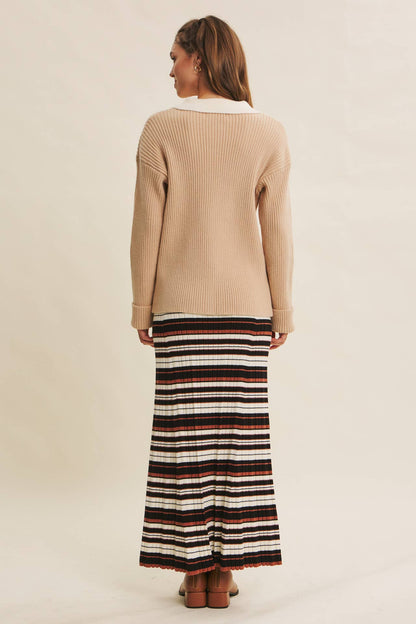 SOFTLY STRUCTURED CONTRAST RIBBED SWEATER CARDIGAN