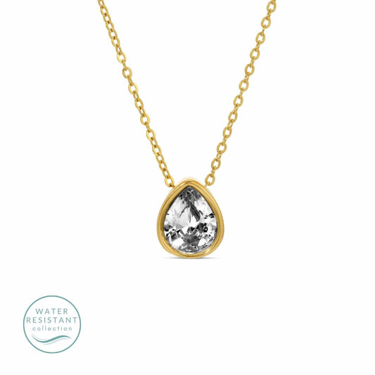 Large CZ Teardrop Pendant Necklace, Water Resistant