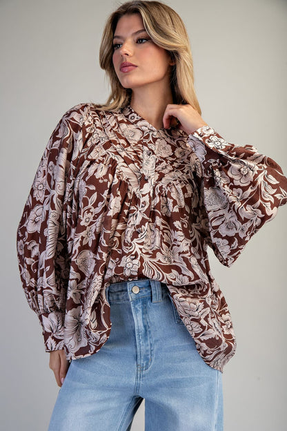 Button Down Floral Printed Blouse