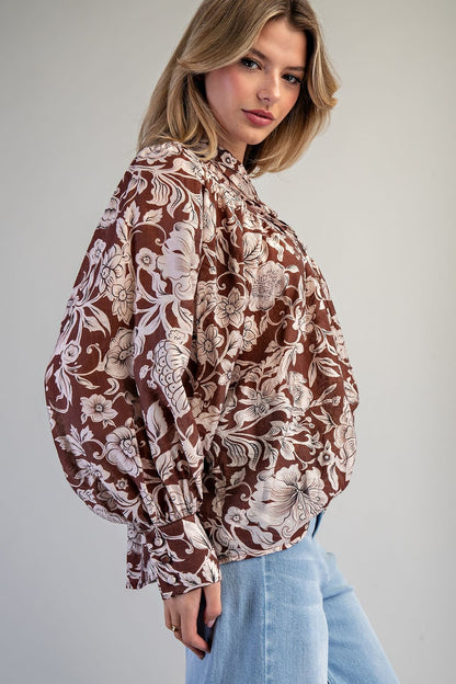 Button Down Floral Printed Blouse