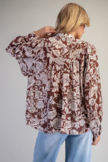 Button Down Floral Printed Blouse