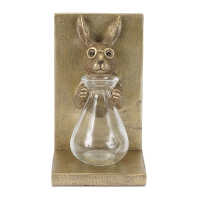 Rabbit Bookend With Vase 4.25"L x 7.25"H Resin/Glass