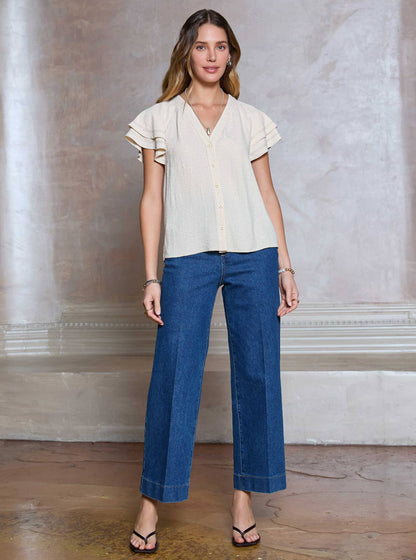 Flutter Sleeve Button Up Blouse