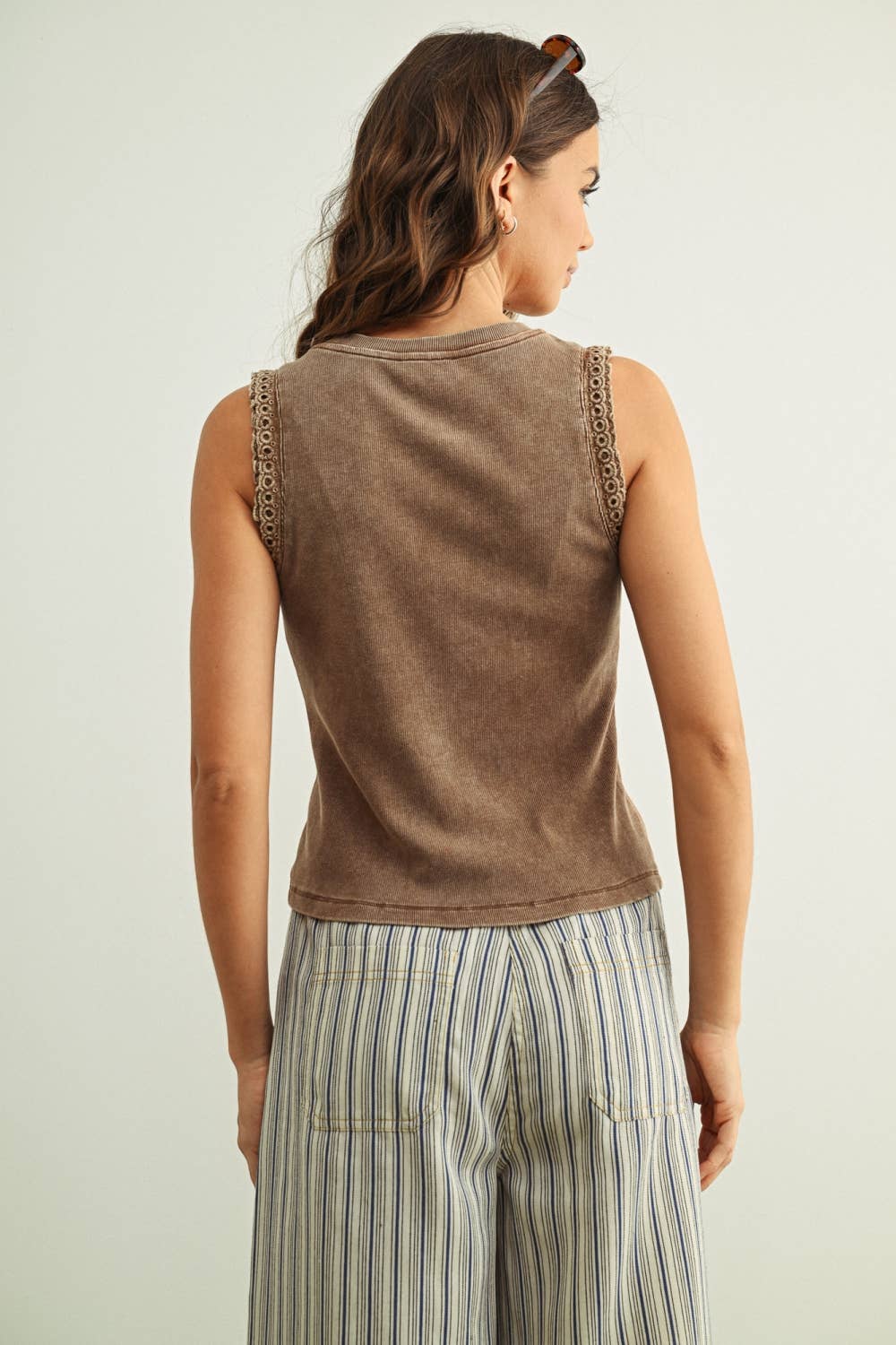 Crochet Ruffle Trim Ribbed Top