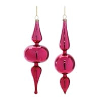 Hot pink glass drop ornaments in two elegant finial styles, 8 inches tall