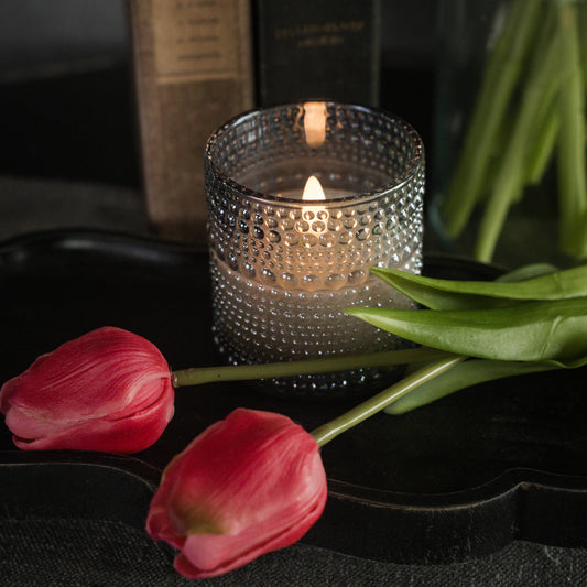 3.25" GREY DOTTED GLASS 3D FLAME CANDLE