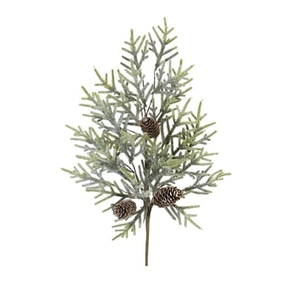 Frosted pine spray with natural pinecones, 29 inches tall, winter greenery decoration