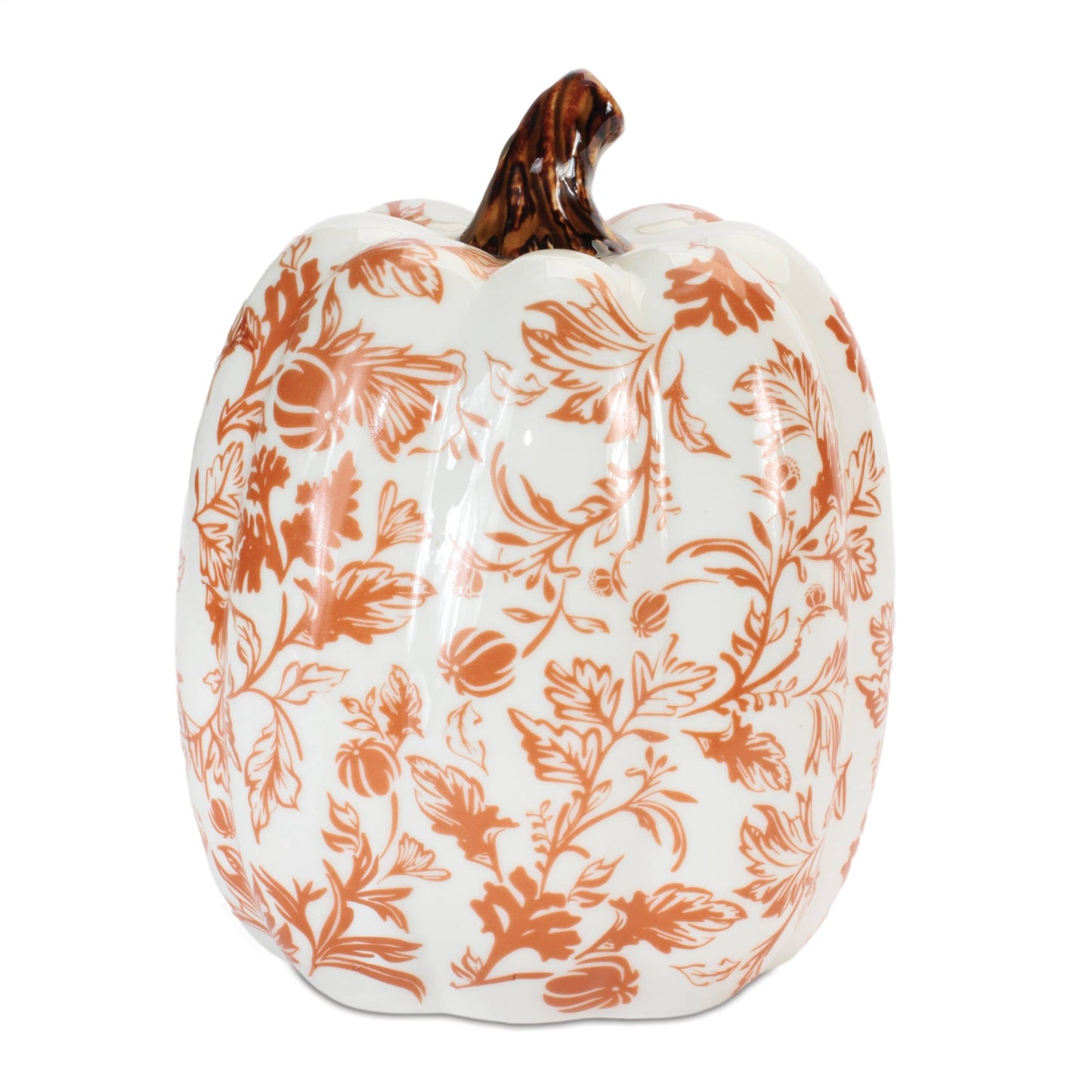 Burnt Orange Floral Stoneware Pumpkin - 2 Sizes