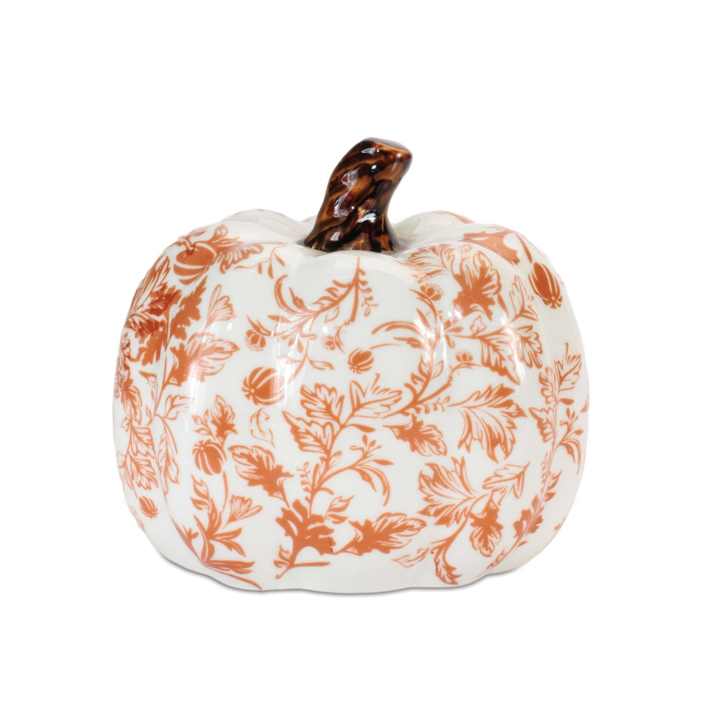 Burnt Orange Floral Stoneware Pumpkin - 2 Sizes