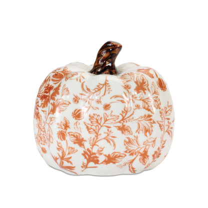 Burnt Orange Floral Stoneware Pumpkin - 2 Sizes