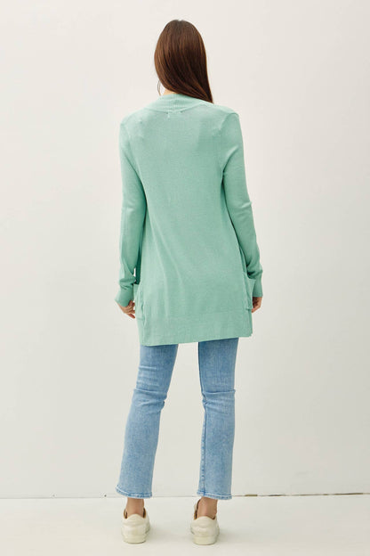 Cotton Blend Knit Open Front Cardigan