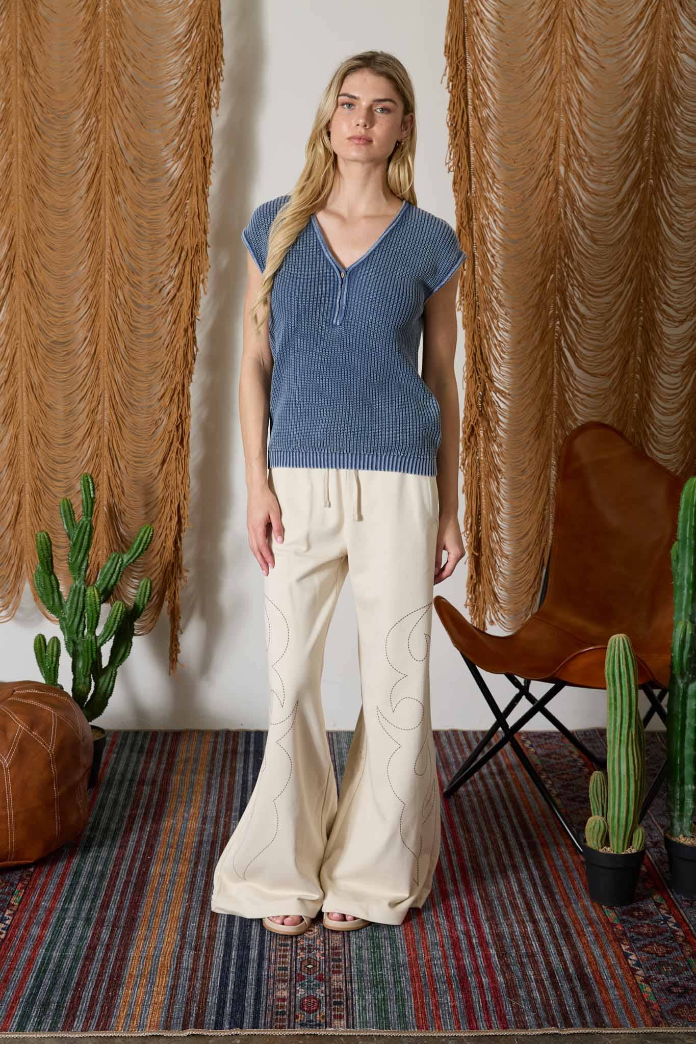 Short Sleeve Henley Sweater
