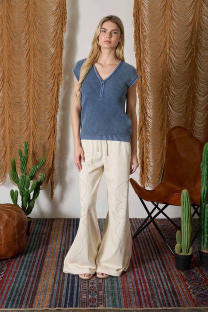 Short Sleeve Henley Sweater