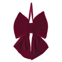 Melrose dark red velvet bow ornament with long ribbon tails for hanging