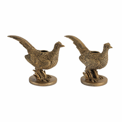 Antiqued Bronze Pheasant Taper Holder - 2 Sizes