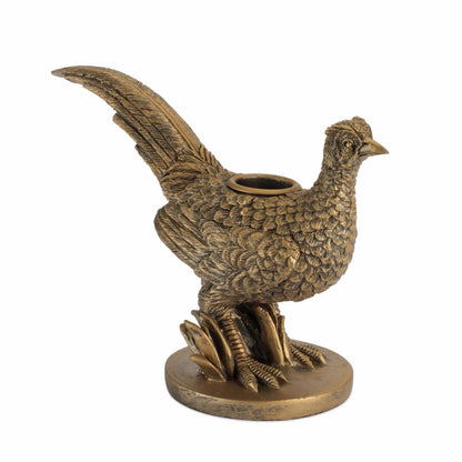 Antiqued Bronze Pheasant Taper Holder - 2 Sizes