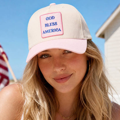 **Pre-Order**  GOD BLESS AMERICA Embroidered Patch Two Tone Trucker Hat