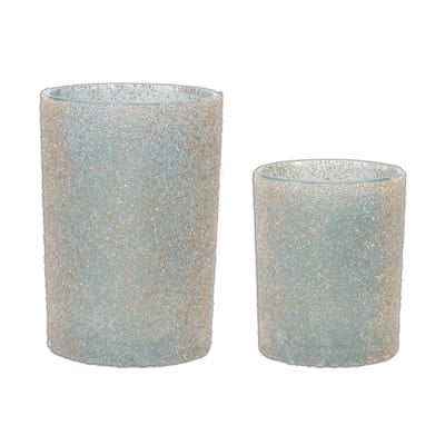 Set of two frosted textured glass candle holders in small and large sizes