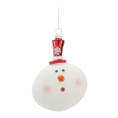 Melrose 5-inch glass snowman head ornament with red top hat and orange carrot nose