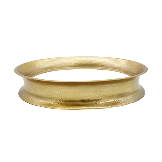 Round Decorative Aluminum and Marble Tray, Gold and White