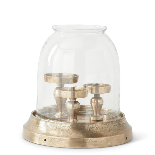 14.5 Inch Antique Gold 3 Candle Hurricane Candleholder