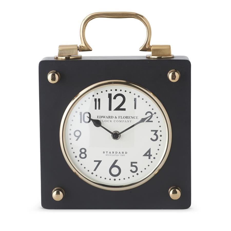 11.5 Inch Black And Gold Square Metal European Clock
