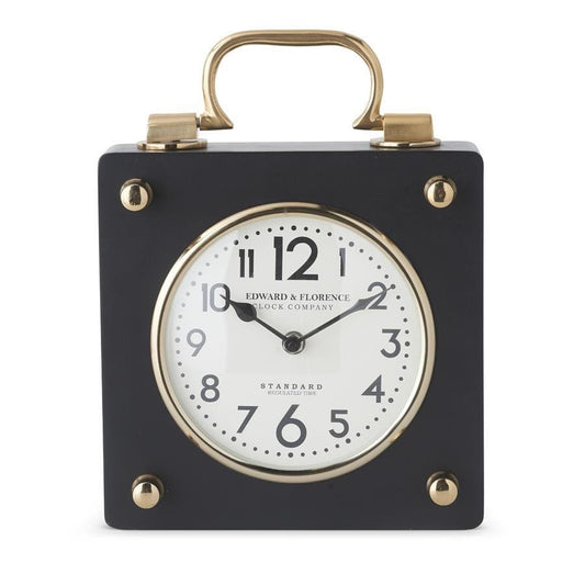 11.5 Inch Black And Gold Square Metal European Clock