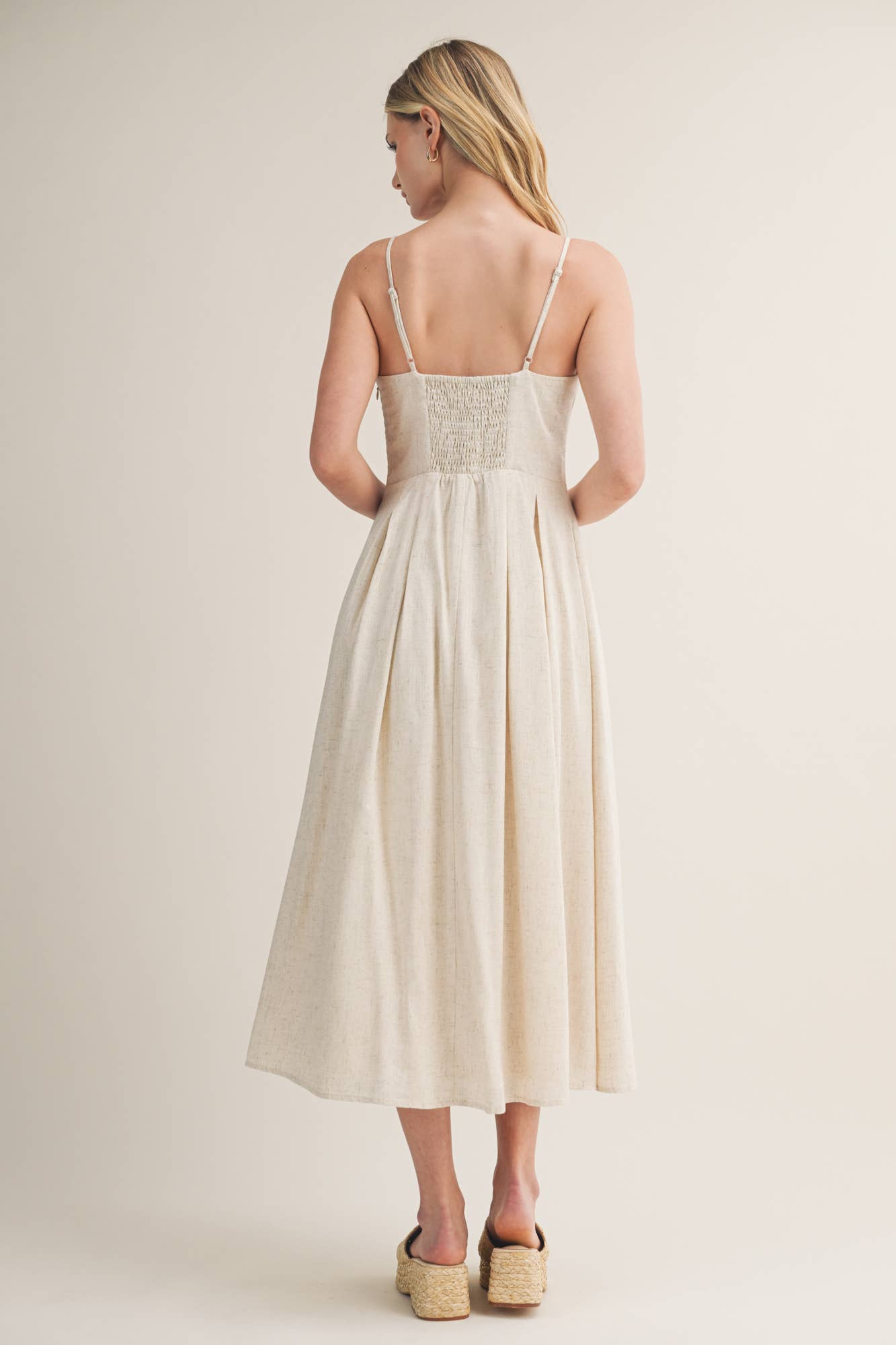Seamed Bodice Pleated Midi Dress
