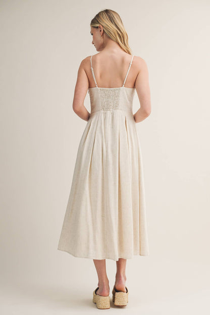 Seamed Bodice Pleated Midi Dress