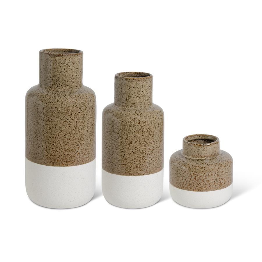 White Bottom Tan Speckled Ceramic Vase