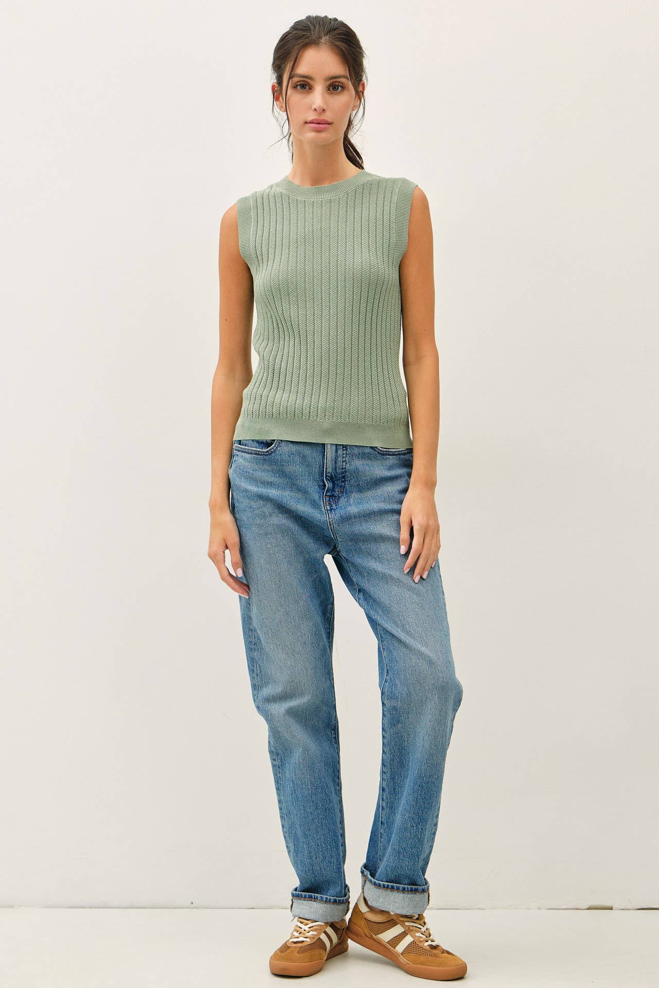 Textured Ribbed Classic Cut Sweater Tank