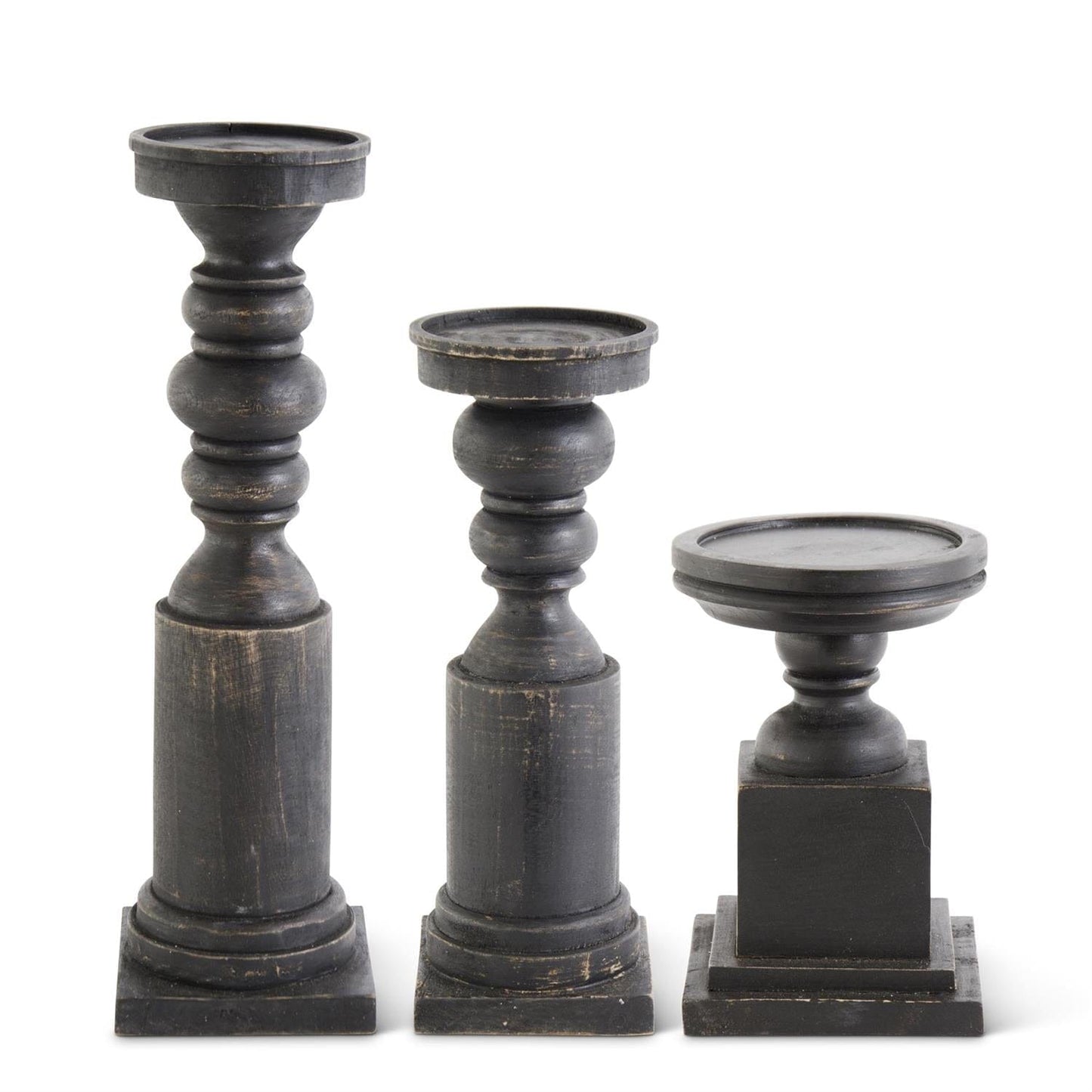 Black Wood Square Base Candleholders - 3 Sizes