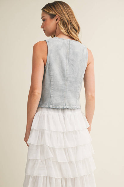 Buckled Light wash Denim Vest