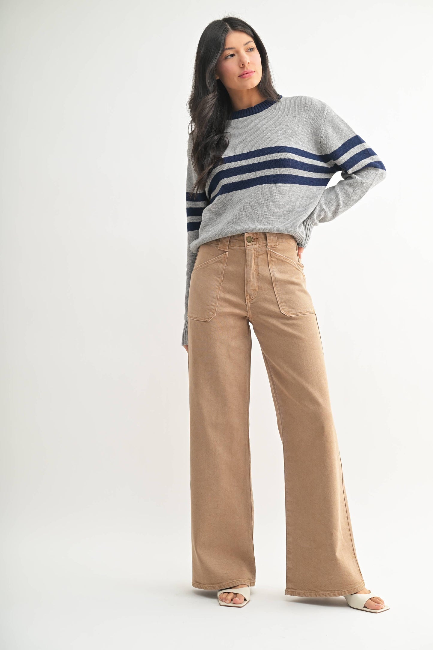 Vin Khaki Patch Pocket Wide Leg Flare