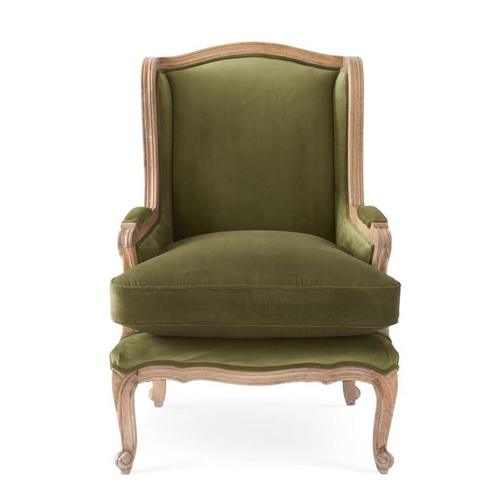 Green & Tan Mango Wood Wingback Chair