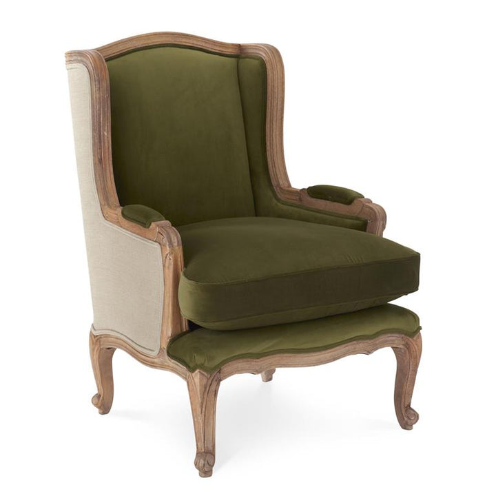 Green & Tan Mango Wood Wingback Chair