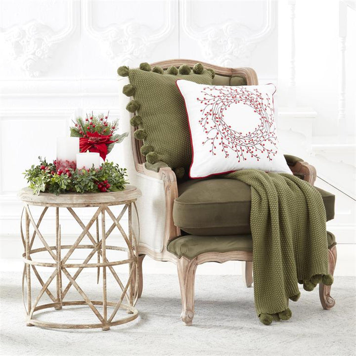 Green & Tan Mango Wood Wingback Chair