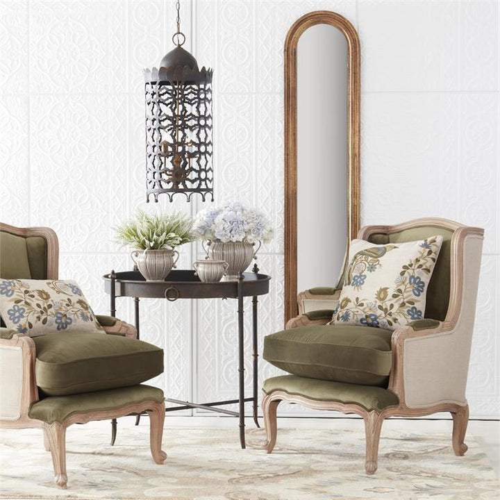 Green & Tan Mango Wood Wingback Chair